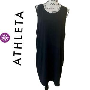 ATHLETA MIDI TANK DRESS UPF 50 POCKETS BLACK SZ XXL TENNIS/PICKLEBALL NORMCORE